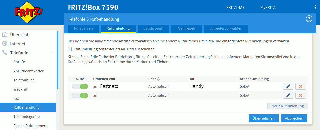 fritzbox rufumleitung