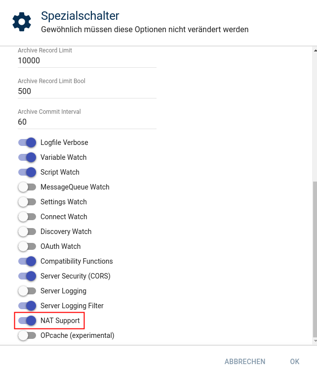 spezialschalter nat support