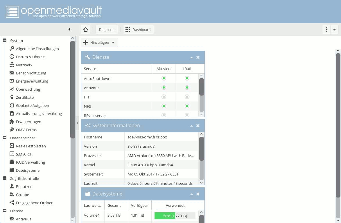 openmediavault erasmus dashboard