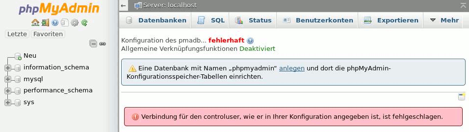 phpmyadmin fehler